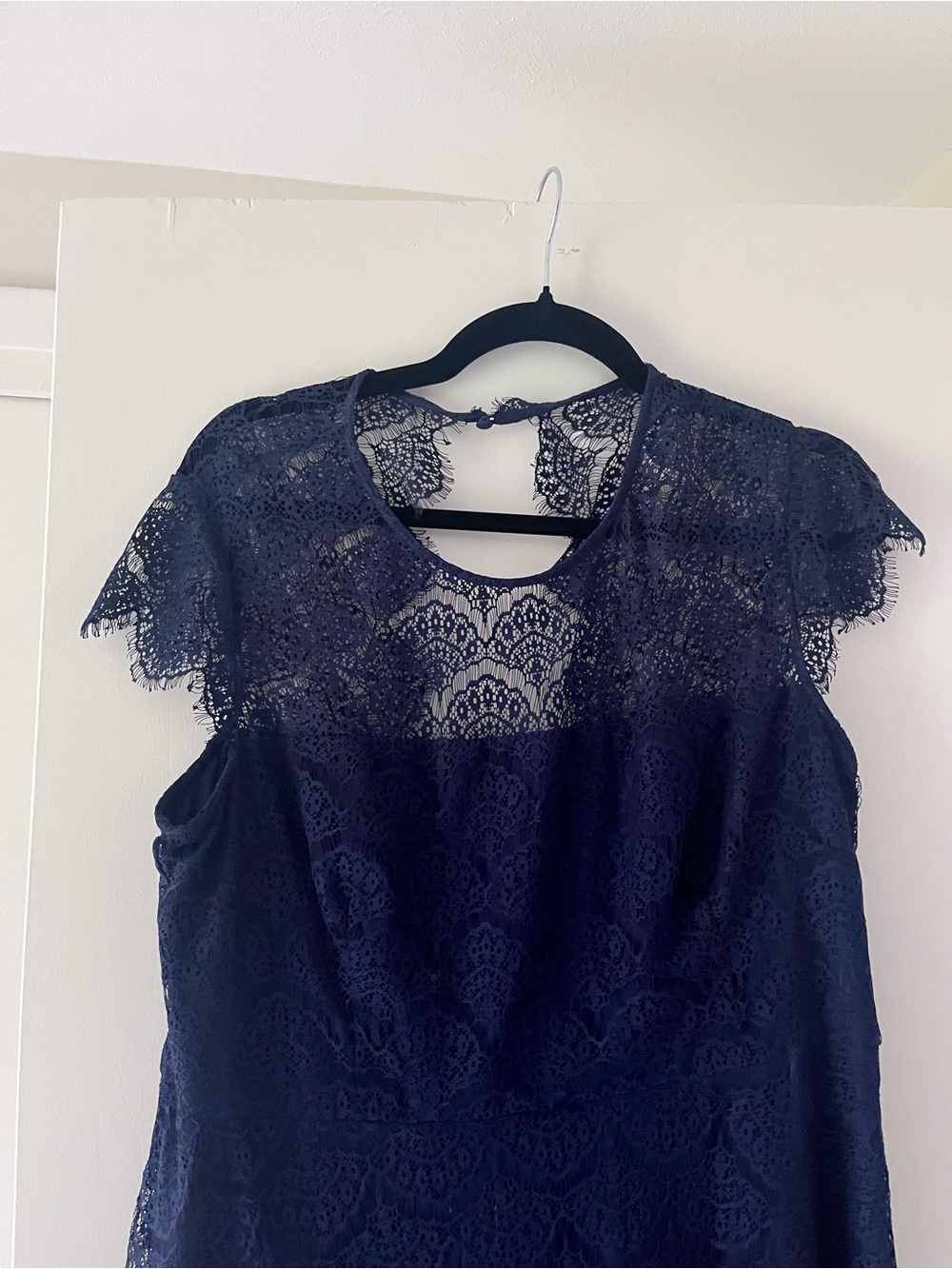 Lace Flutter Sleeve Navy Blue Women's Short Dress